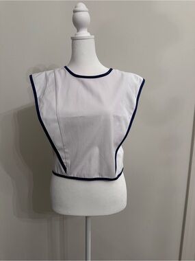 Classic White Crop Top with Navy Trim